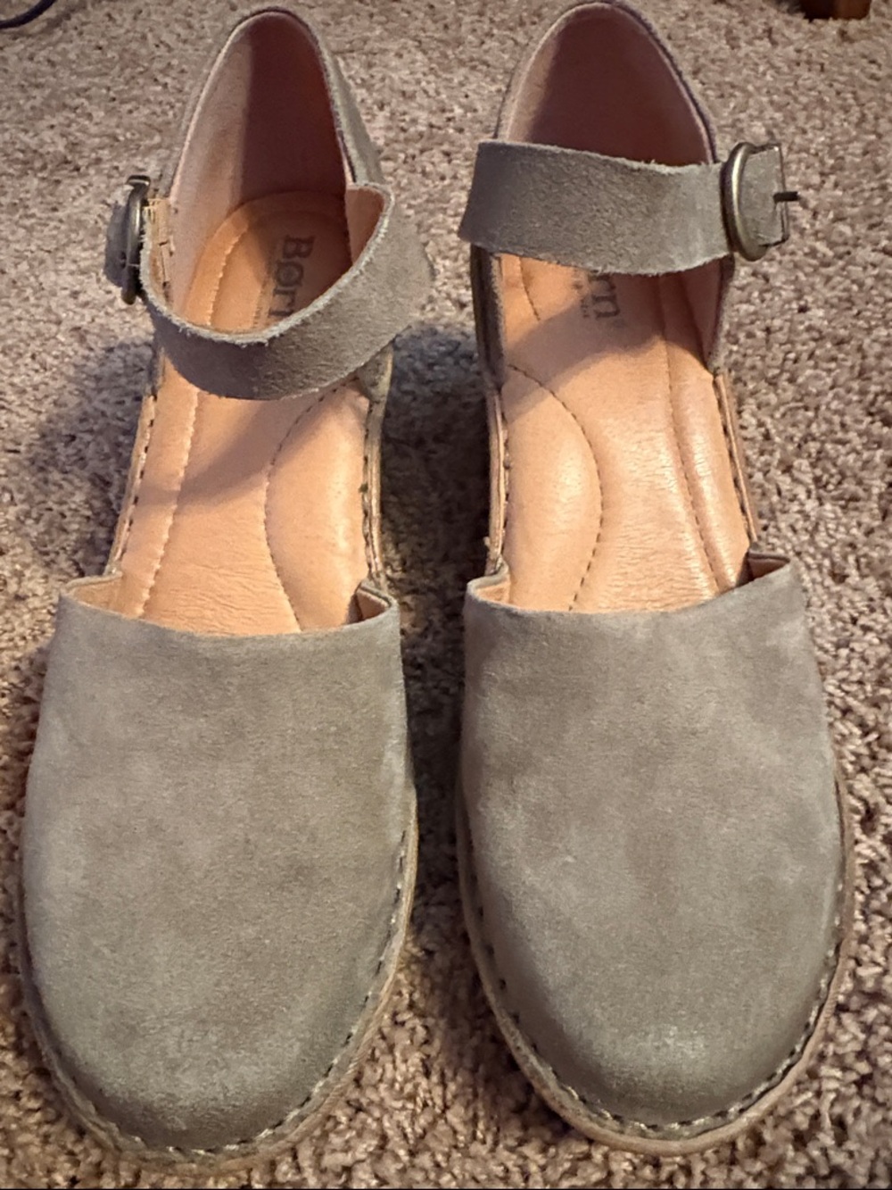 Born Olive Suede Mary Jane Clogs with Ankle Strap